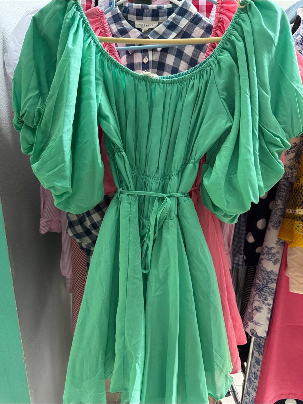 Preppy Green Puff Sleeve Mini Dress